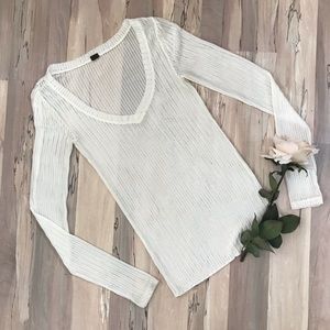💐Free People Eyelet White Long Sleeve V Neck